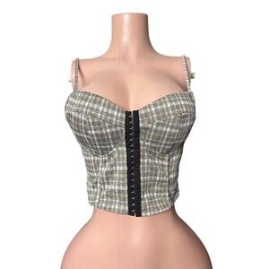 Plaid Bustier Top with Button Detail